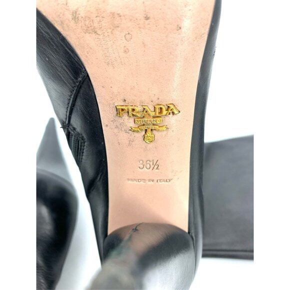 Prada Black Leather Knee-High Stiletto Heel Boots 36.5 Womens - Picture 8 of 9
